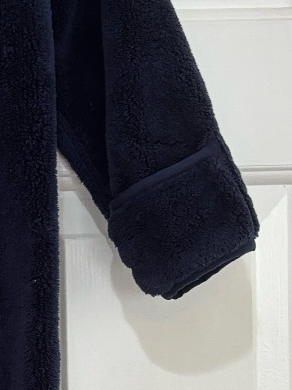 LL Bean Plush Navy Fleece One-Piece with Hood Size 12-18M EUC